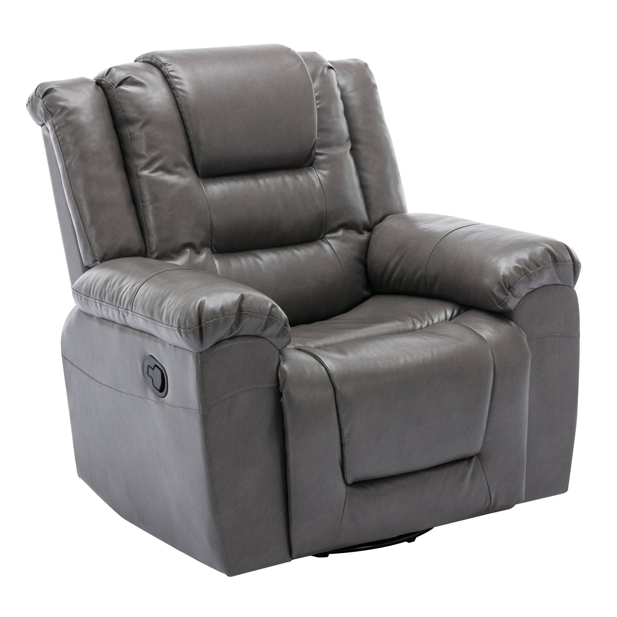 Orange County Decor - Wholesale Chair - 360 Swivel And Rocking Home Theater Recliner Manual Recliner Chair With Wide Armrest For Living Room,Bedroom, Grey Grey Foam Pu16