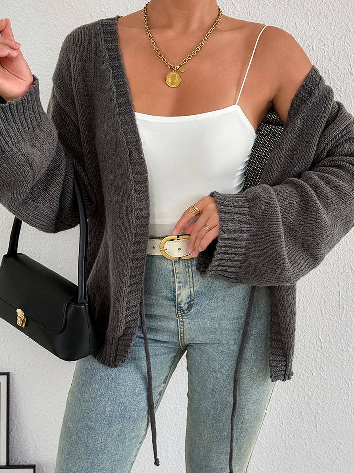 GREY Tie-Front Open Cardigan for wholesale on Faire2
