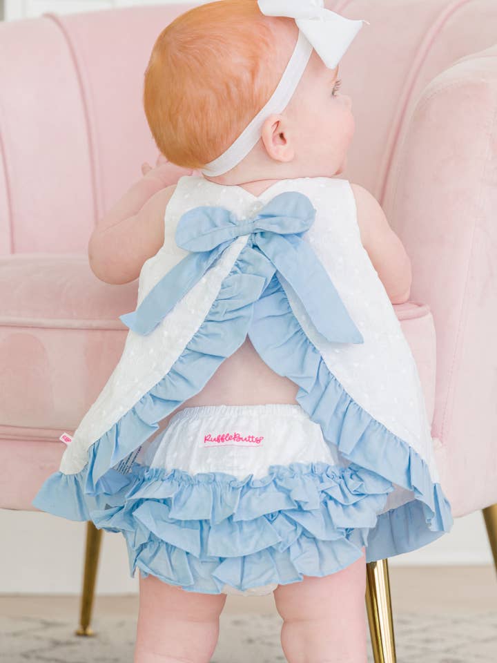 Baby Girls White & Light Blue Swiss Dot Swing Top & Bloomer Set
for wholesale on Faire