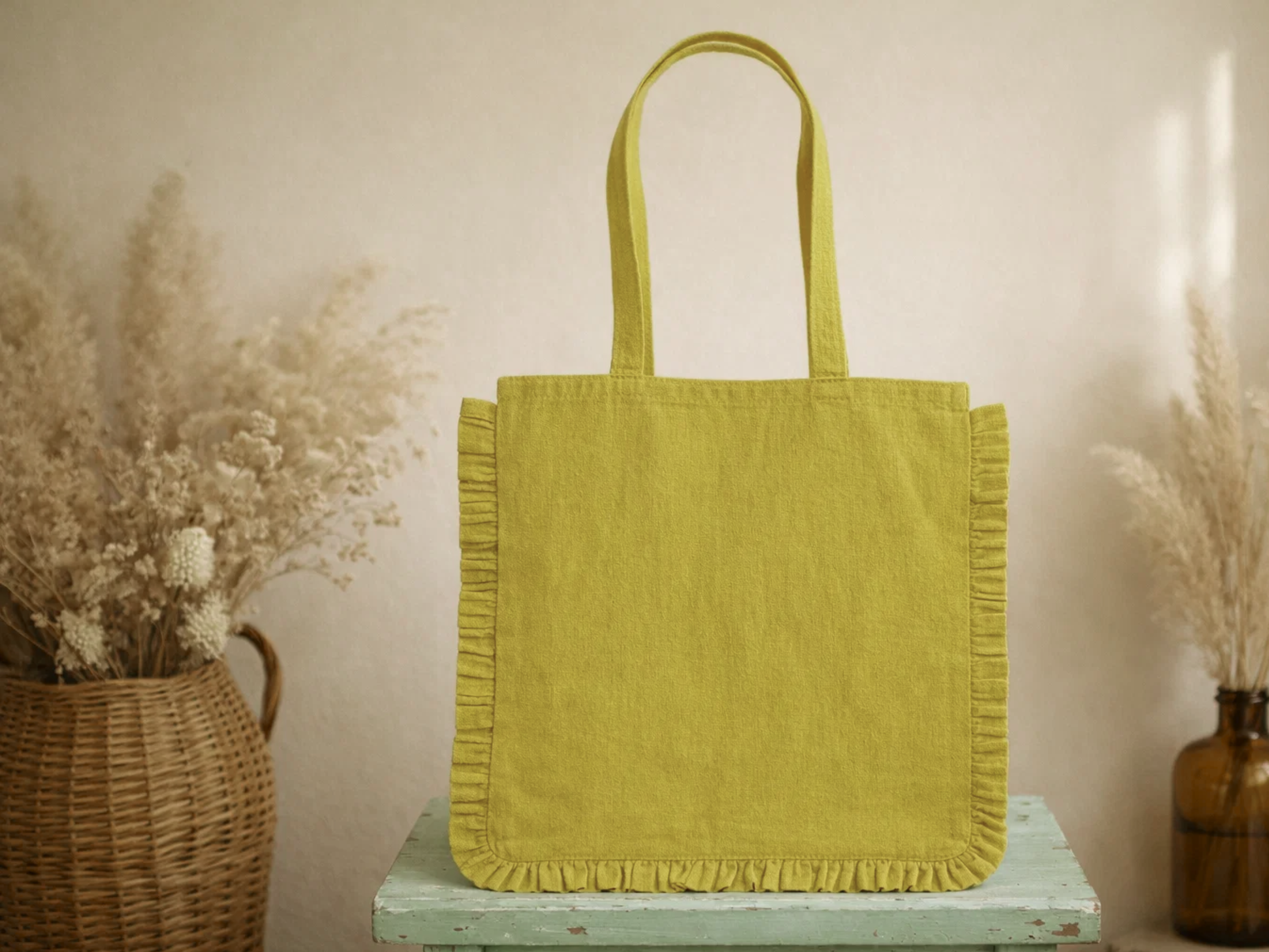 House of Kraft Jewelry & Accessories - Wholesale Tote Bag - Women's - Canvas Ruffle Tote | Canvas Colored Tote Bag | Unbranded 33