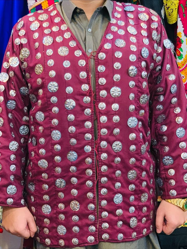 Traditioneller afghanischer kastanienbrauner Mantel, handgefertigter Unisex-Mantel für den Großhandel von vintarust