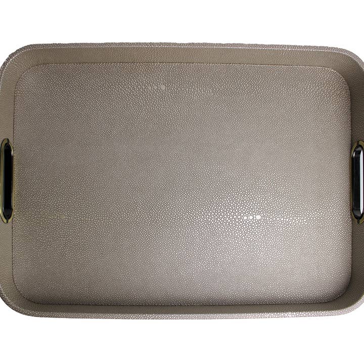 Signature Home Collection GmbH - Wholesale Serving Tray - Beige rectangular tray – stingray skin look & brass handles6