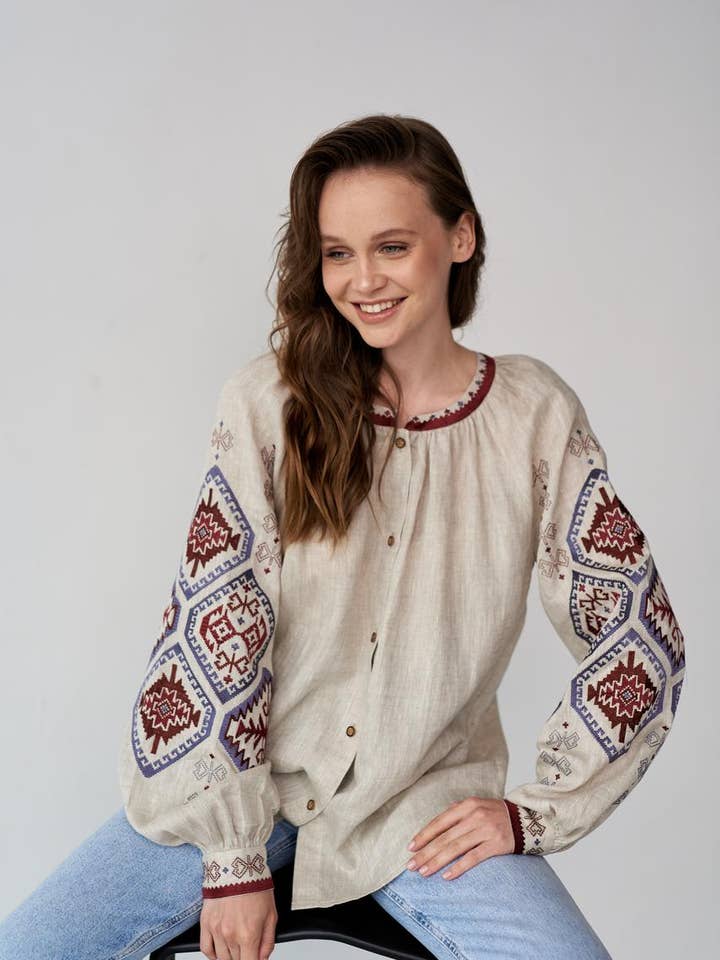 Embroidered Blouse Gorgani Beige for wholesale by Handmade Originals Ukraine
