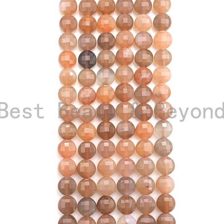 BestBeads&Beyond - Wholesale Beads - High Quality Natural Moonstone Checkerboard Cut Coin Shape beads, 6mm/8mm/10mm Turtle Shell Cut Moonstone Beads, 16" Full Strand, sku#UA49