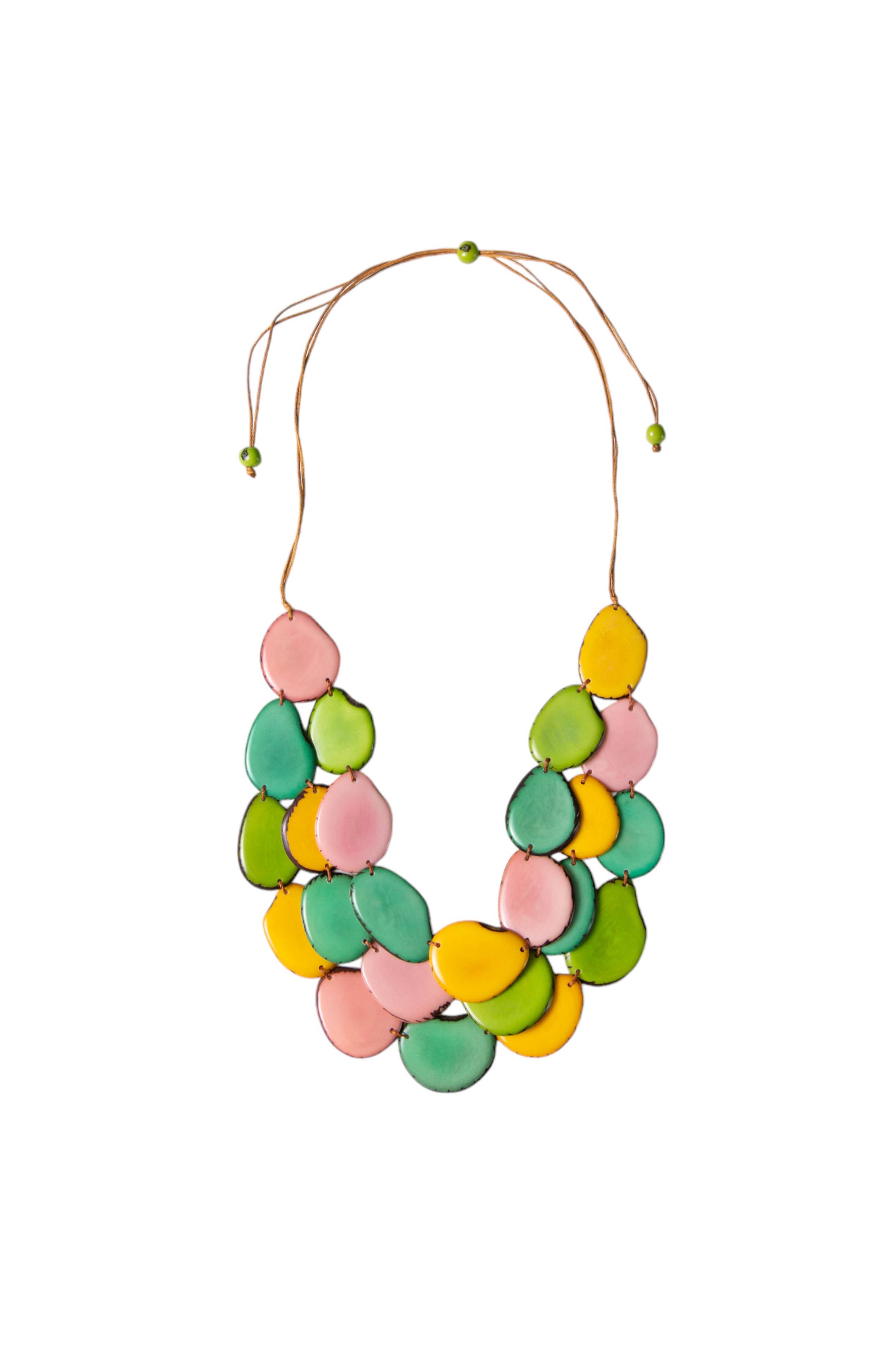Organic Tagua Jewelry - Vente Collier de perles - Collier Amigas avec tranches plates de tagua superposées40