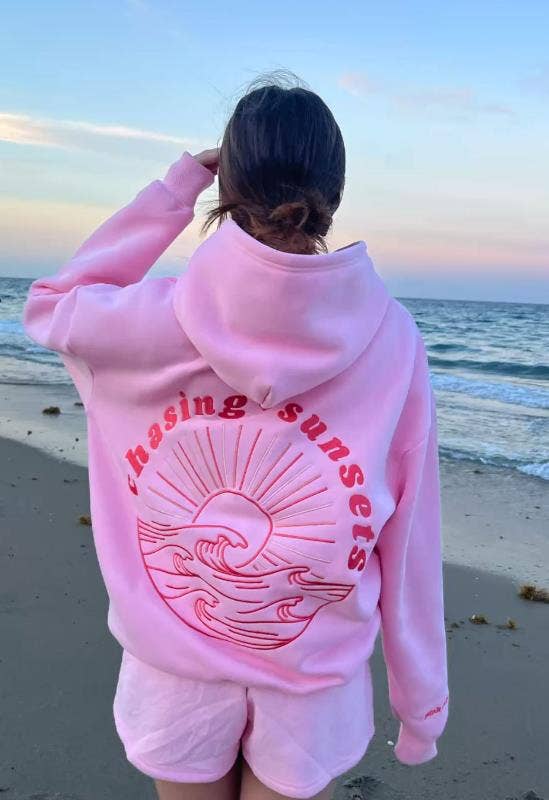 Rosa Clothing - Wholesale Hoodie - Women's - Sunset & Waves Embroidered fleece oversized Hoodie0