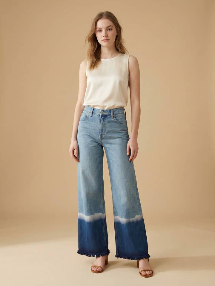 JEAN AMPLE À JAMBES LARGES TEINTÉ EN COULEUR HORIZON VIF pour la vente par ARTEMIS VINTAGE