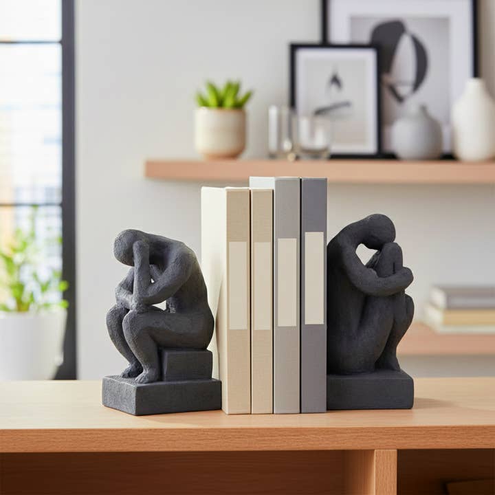 Bookends Set of 2 - Black Resin Thinking Man, 7 in. for wholesale by Sagebrook Home