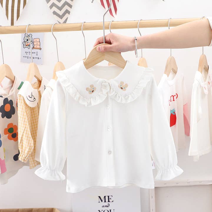 Camisa de niña de color sólido con estampado de conejo, diseño de cuello de muñeca y manga larga con botones delanteros. para venta al por mayor de MyKids-USA®
