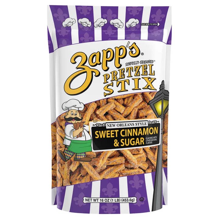 3D Enterprise - Wholesale Pretzels - Zapps Pretzels - Sweet Cinnamon & Sugar - (16oz.bags,10/box)