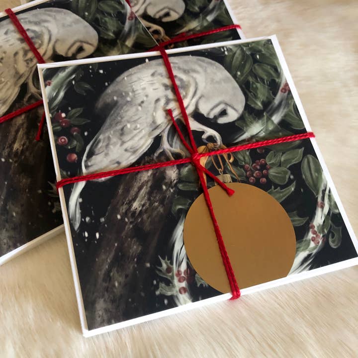 Winter Owl Holidays Fortune Scratch-off Greeting Art Card for wholesale by Moth and Candle