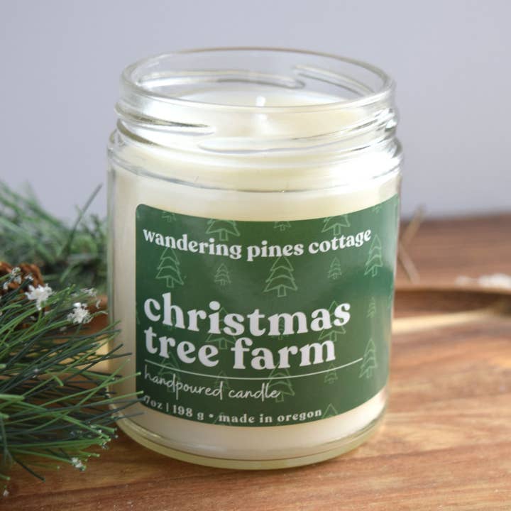 Christmas Tree Farm Candle - 7 oz Glass Jar Candle for wholesale by Wandering Pines Cottage
