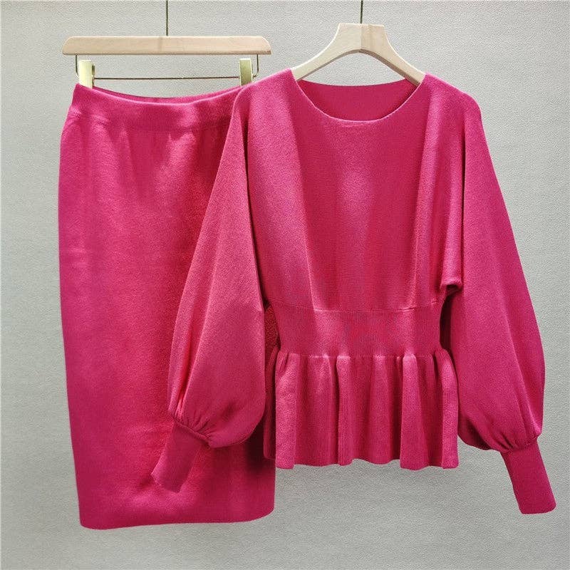UZ Wholesale Store - Wholesale Top & Skirt Set - Women's - Two-Piece Lantern Sleeve Sweater And Bodycon Skirt1