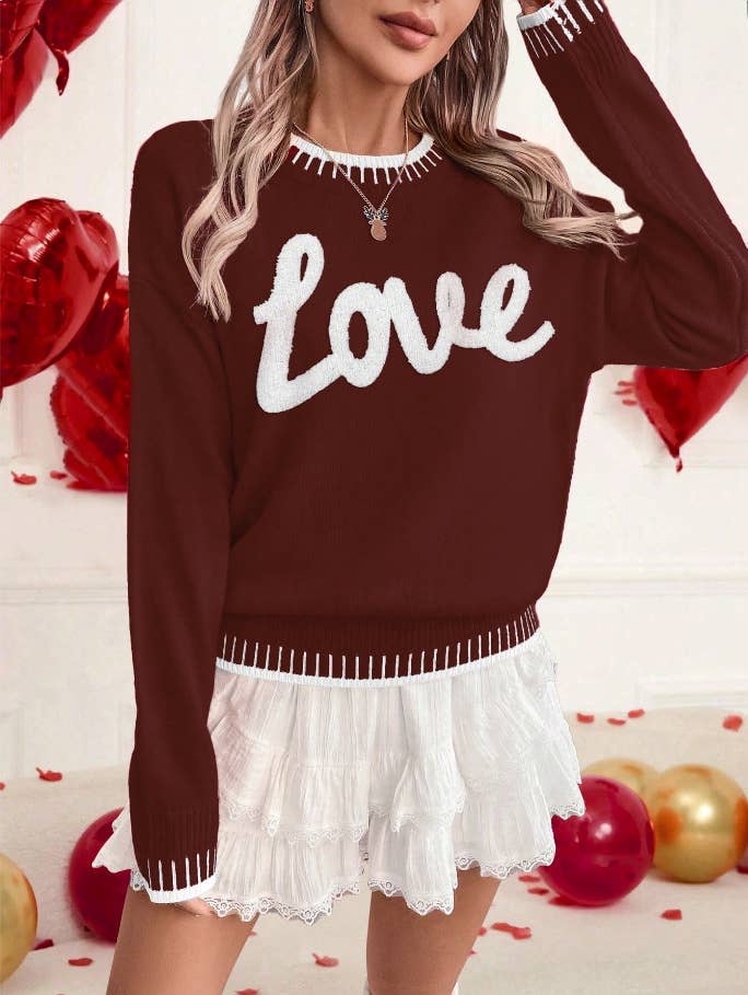 Rosa Clothing - Wholesale Knit Sweater - Women's - Valentines LOVE Letter Jacquard Sweet Knit Sweater3