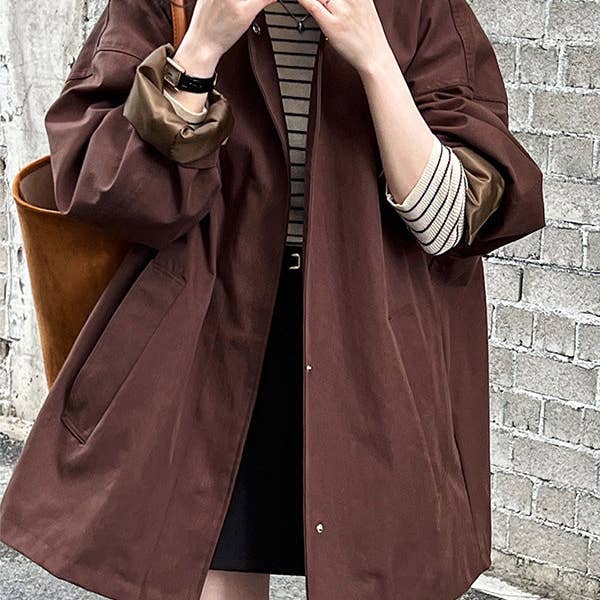 Lange ærmer Løse lommer Ensfarvet Stativkrave Overtøj Trenchcoats for engroshandel hos Sheer Trend
