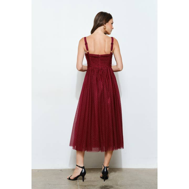 INA - Wholesale Dress - Women's - Polka Dot Tulle Bustier Midi Dress11