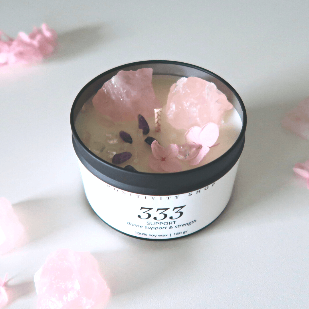 Positivity Shop - Venta al por mayor Vela aromática de viaje - 333 - Soporte | Vela de gema número angelical | Cuarzo rosa1