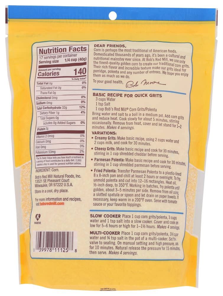 KeHE Distributors, LLC - Wholesale Whole Grains - Bob's Red Mill Polenta Corn Grits Yellow 24 oz1