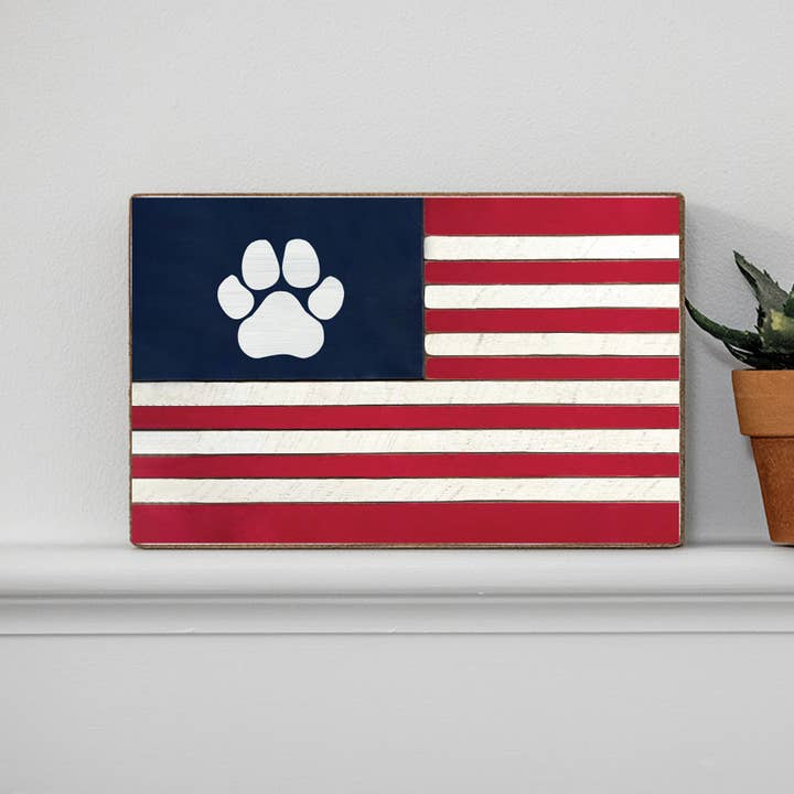 Paw Print Flag Decorative Wooden Block for wholesale by Rustic Marlin