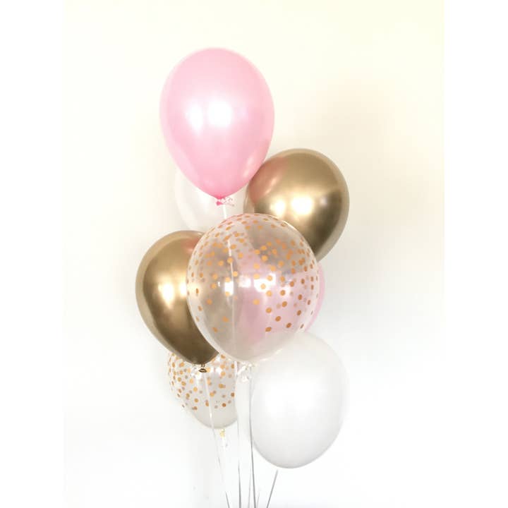 Hullaballoons - Wholesale Balloon - Pink, Gold & White Balloons | Set of 8 Latex Balloons8