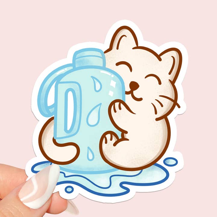 Hydrated Water Bottle Cat Funny Vinyl Sticker for wholesale by Soapster Box