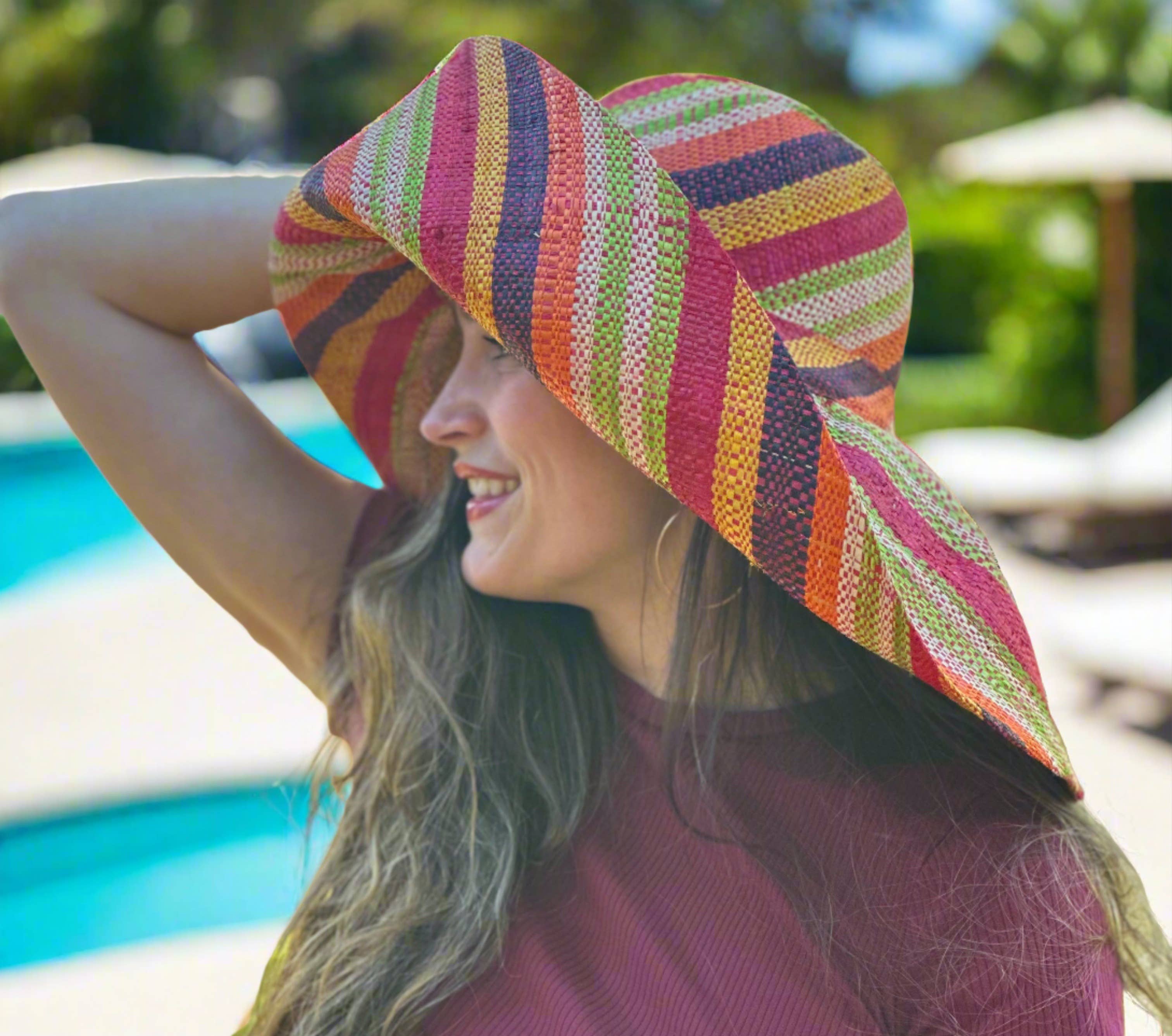 Shebobo - Vente Chapeau de paille – femme - Chapeaux de paille Shebobo Monica à larges bords rayés 13 cm et 18 cm pliables70