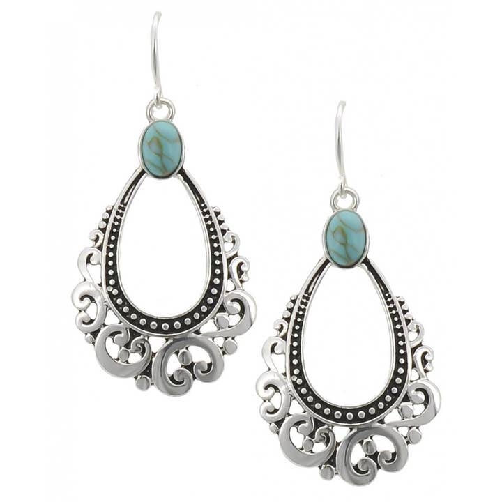 Pendientes en forma de lágrima de turquesa con filigrana de plata envejecida FR3471 para venta al por mayor de 0011 PREMIERE