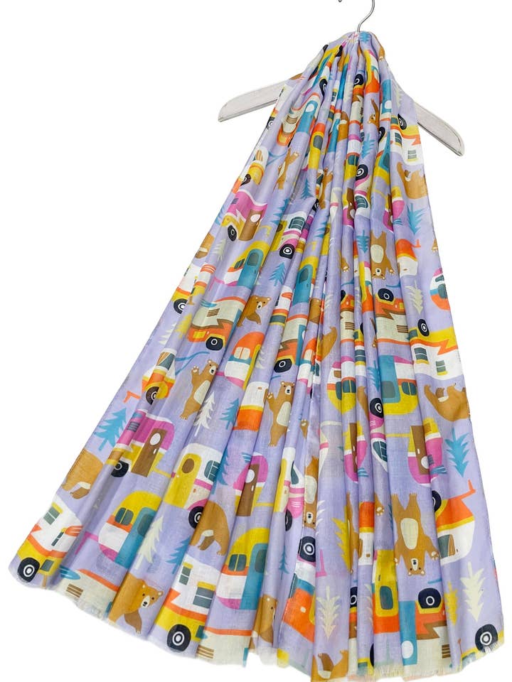Bear & Camper Van Print Frayed Scarf for wholesale by Fashion Scarf World