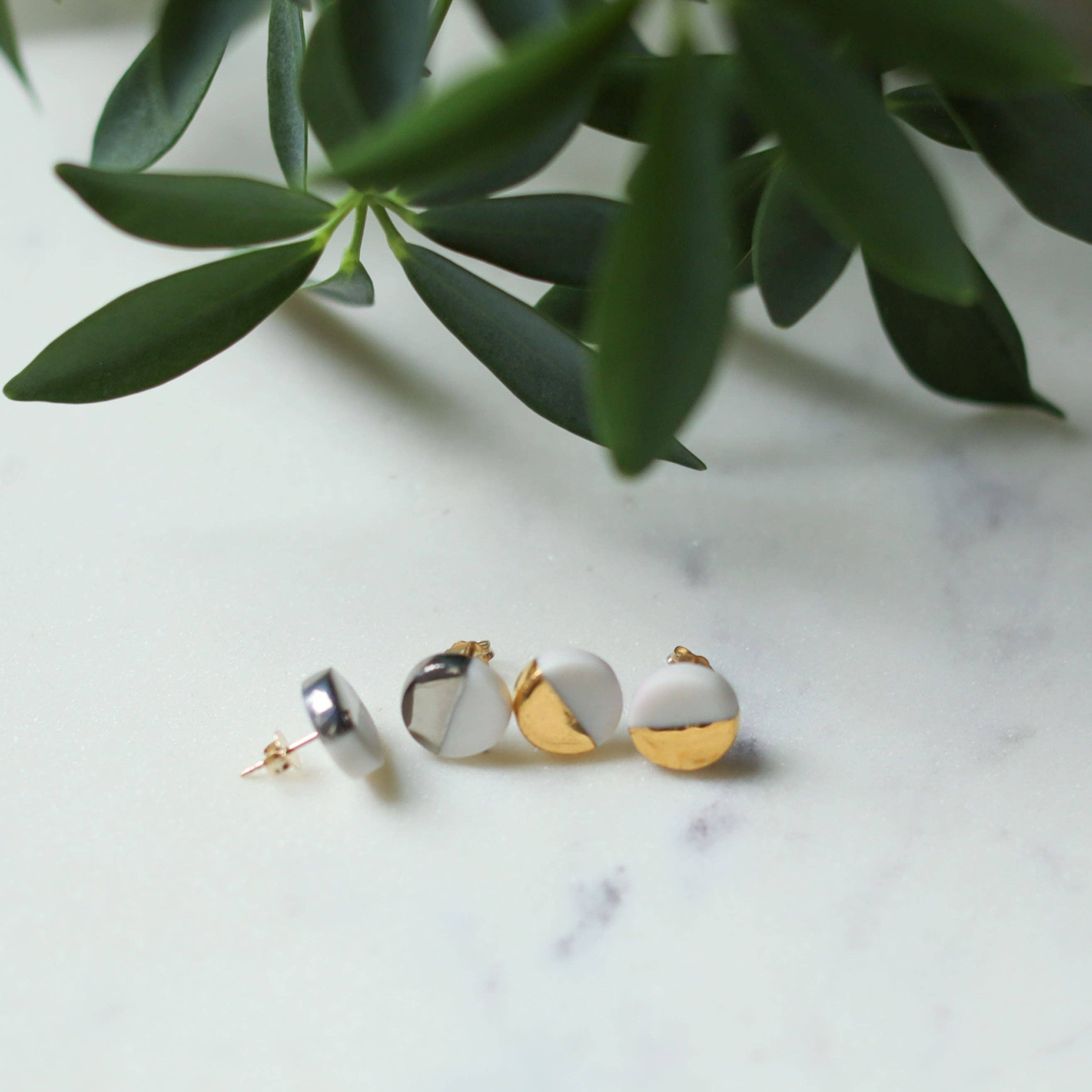 Remnant Studios - Wholesale Stud/Post Earrings - grey or teal round metallic studs2