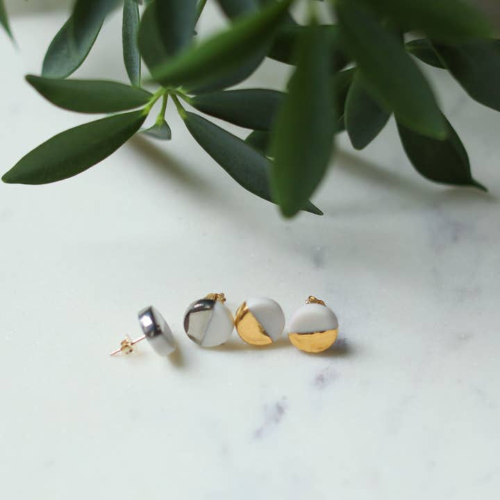 Remnant Studios - Wholesale Stud/Post Earrings - grey or teal round metallic studs2