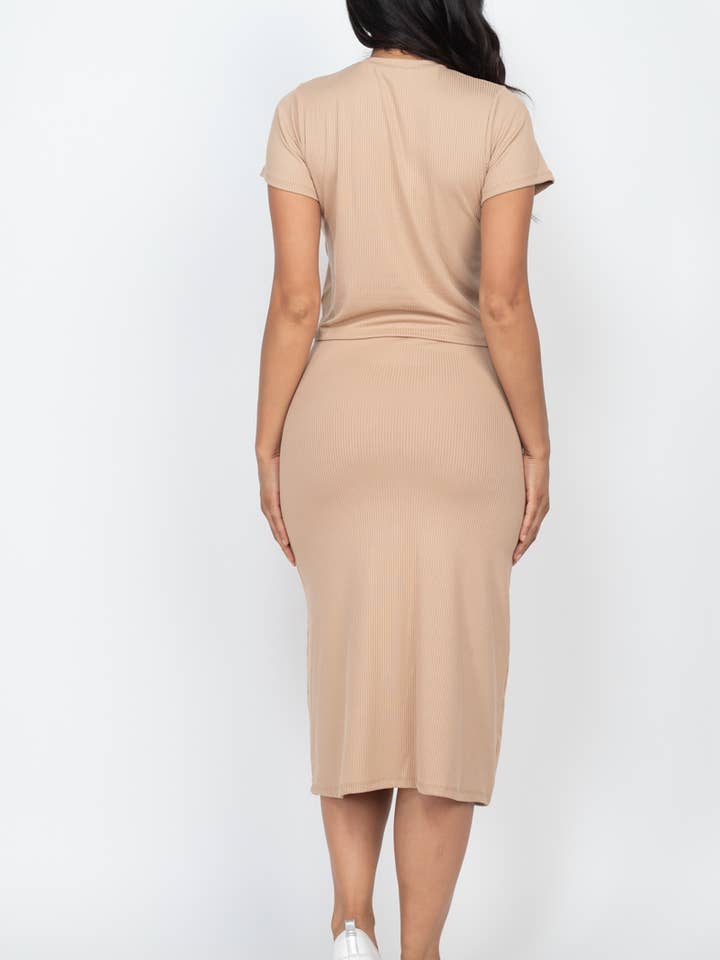 CAPELLA APPAREL - Wholesale Top & Skirt Set - Women's - Ribbed Solid Top & Midi Skirt Set