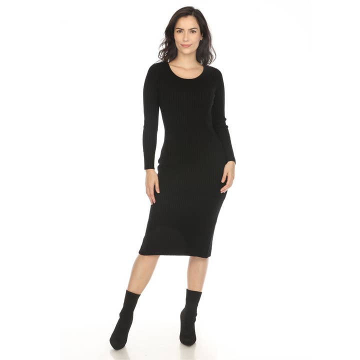 WHITE MARK - Wholesale Dress - Women's - Women's Long Sleeve Rib Midi Sweater Dress
