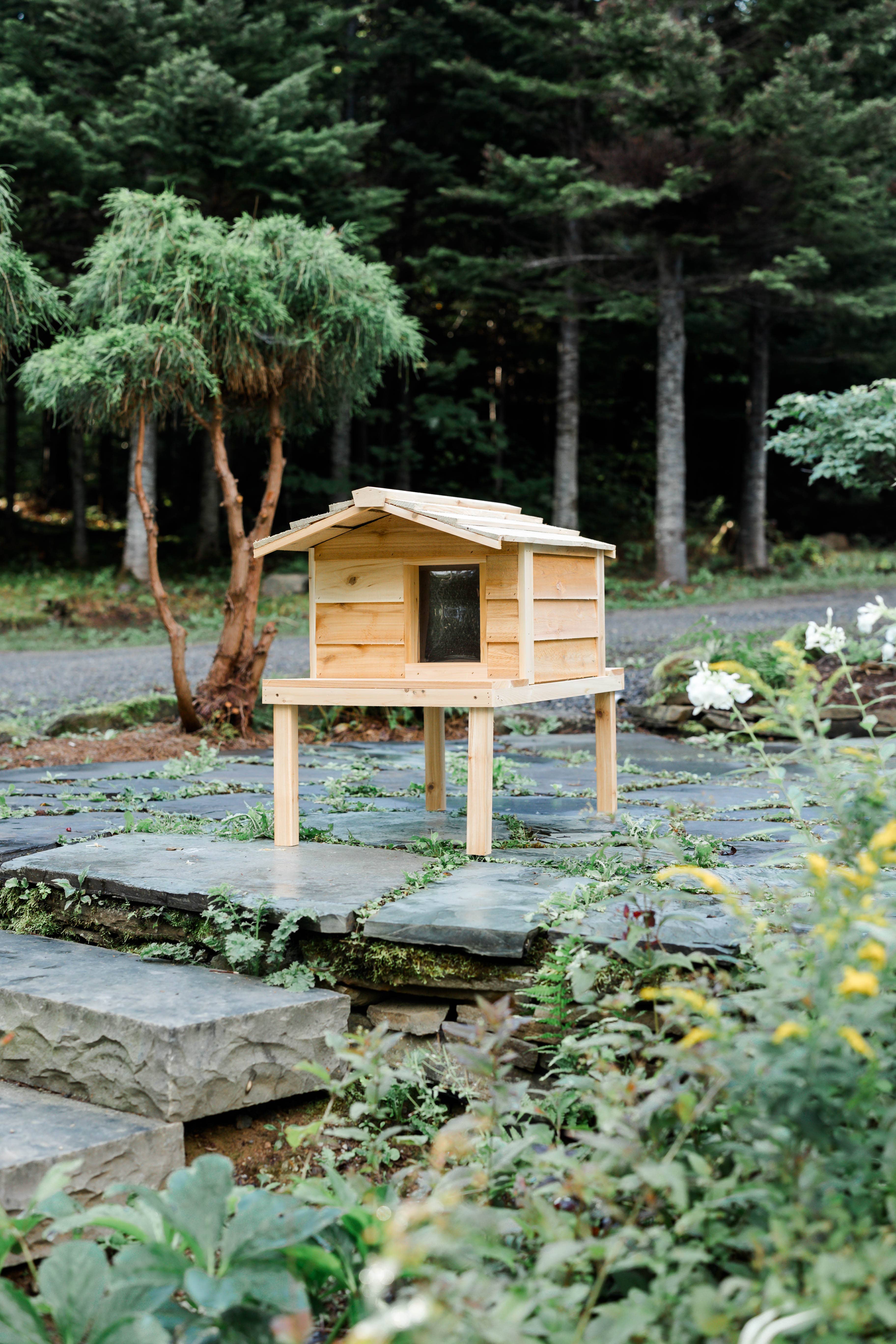 UnderCover Pet Houses - Vente Panier – chat et chien - Grande maison pour chat d'extérieur avec terrasse et toit prolongé3