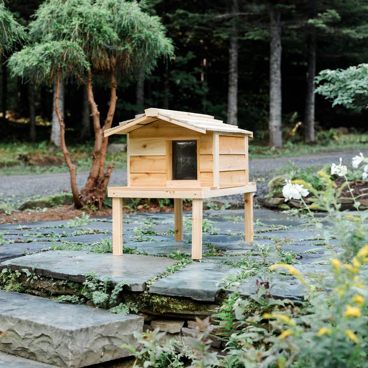 UnderCover Pet Houses - Vente Panier – chat et chien - Grande maison pour chat d'extérieur avec terrasse et toit prolongé3