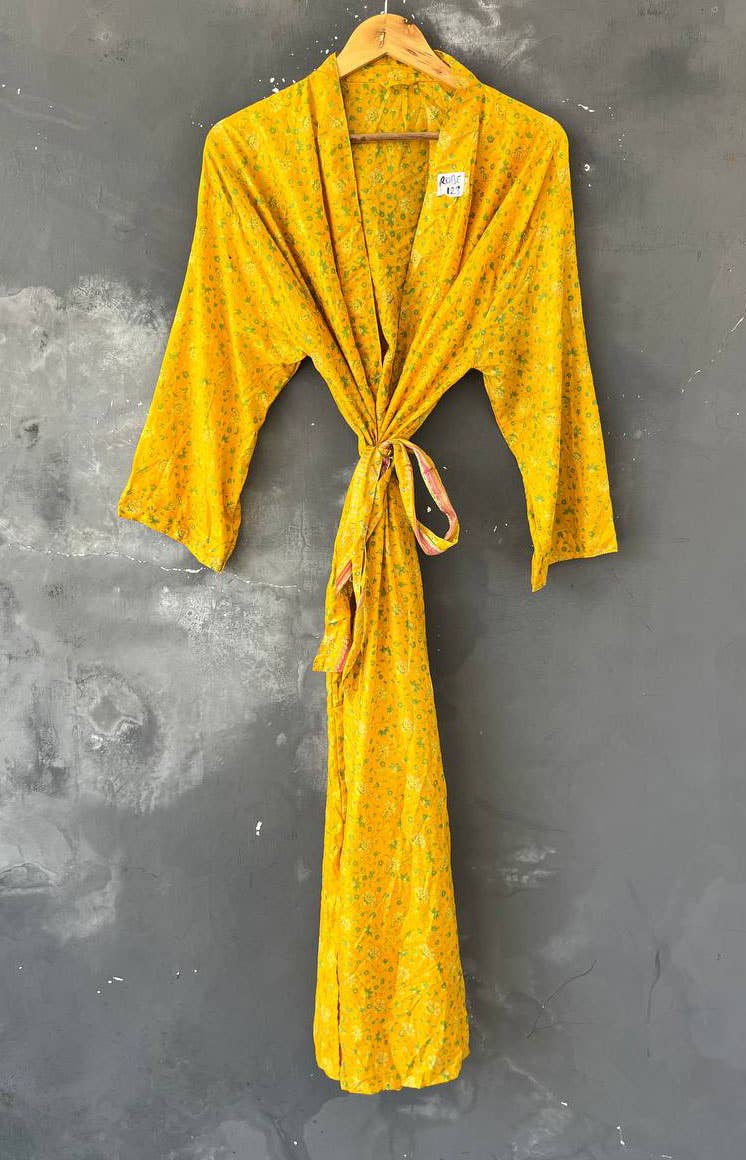 Bhawana Handicrafts – wholesale Robe – Women's – Pure Silk Long Gown Women Kimono Silk Sari Robe Lounge Dress