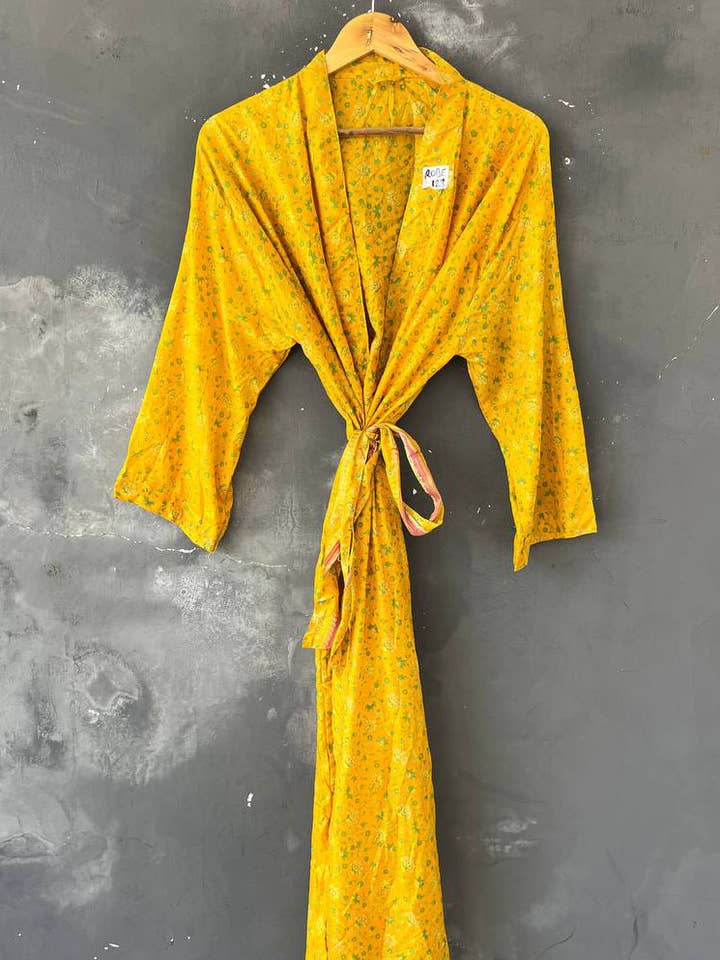 Bhawana Handicrafts - Wholesale Robe - Women's - Pure Silk Long Gown Women Kimono Silk Sari Robe Lounge Dress