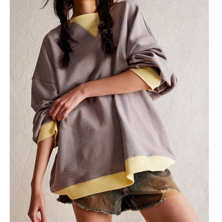 Lily Clothing - Wholesale Hoodie - Women's - Solid color crew-neck split loose sweatshirt hoodie