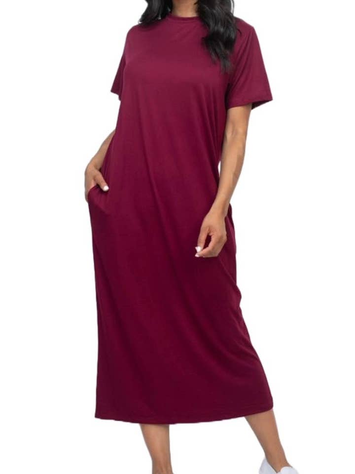 Basic Solid Side Pocket Tee Shirt Dress for wholesale by Vanilla Monkey