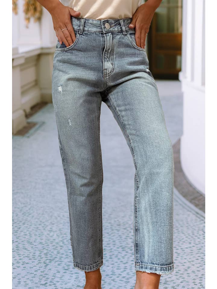 Beau Blue LDC Slightly Distressed Ankle-length Straight Jeans for wholesale on Faire