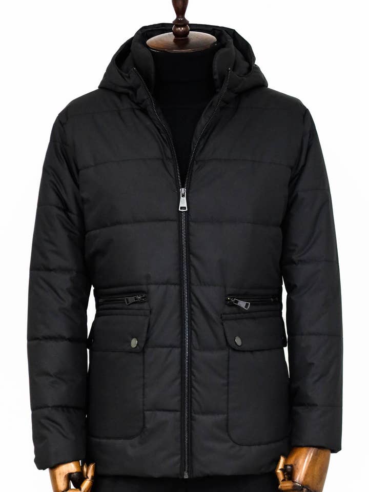 Slim Fit Hooded Black Men Coat - Wessi for wholesale on Faire0