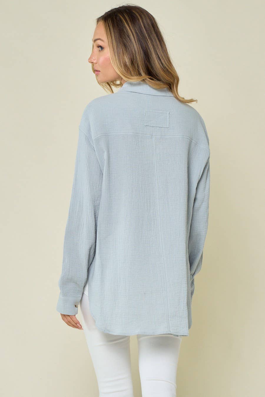 WISTERIA LANE - Wholesale Button Down Shirt - Women's - OVERSIZED GAUZE SHIRTING - 1353 LIGHT GREY 6
