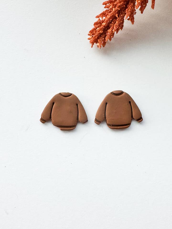 Pumpkin Spice Sweater Studs for wholesale by Mountain Made Clay - Handmade Polymer Clay Earrings