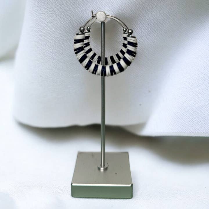 Fish Towne Designs, LLC - Wholesale Hoop Earrings - Navy Blue and White Game Day Hoop Earrings5