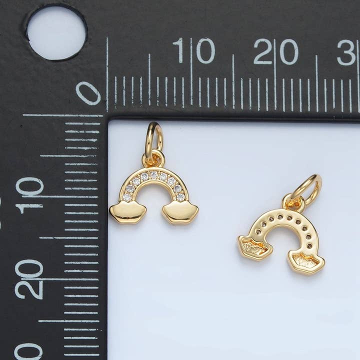 Aim Eternal - Wholesale Individual Charm/Pendant - 24K Gold Filled Micro Paved CZ Cloudy Rainbow Charm | E8501