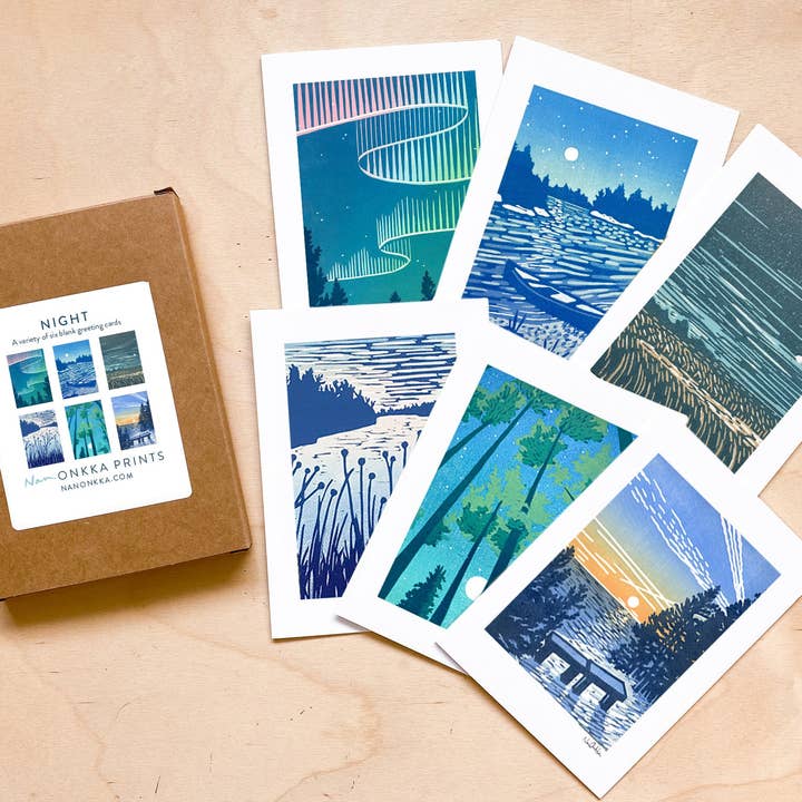 Boxed Set of Night Greeting Cards (6 cards) for wholesale by Nan Onkka Prints