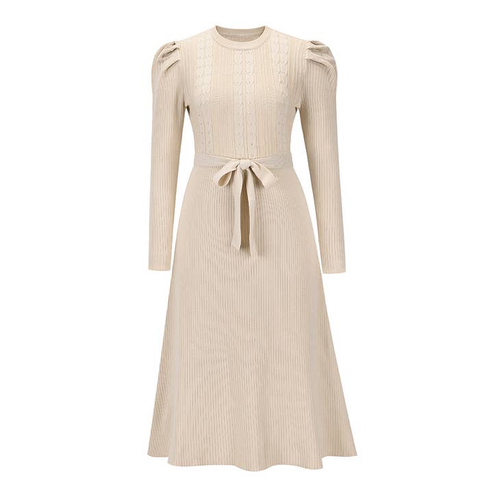 HIDDENBRAND - Wholesale Dress - Women's - waist tie cocktail cable knit midi dress winter dress18