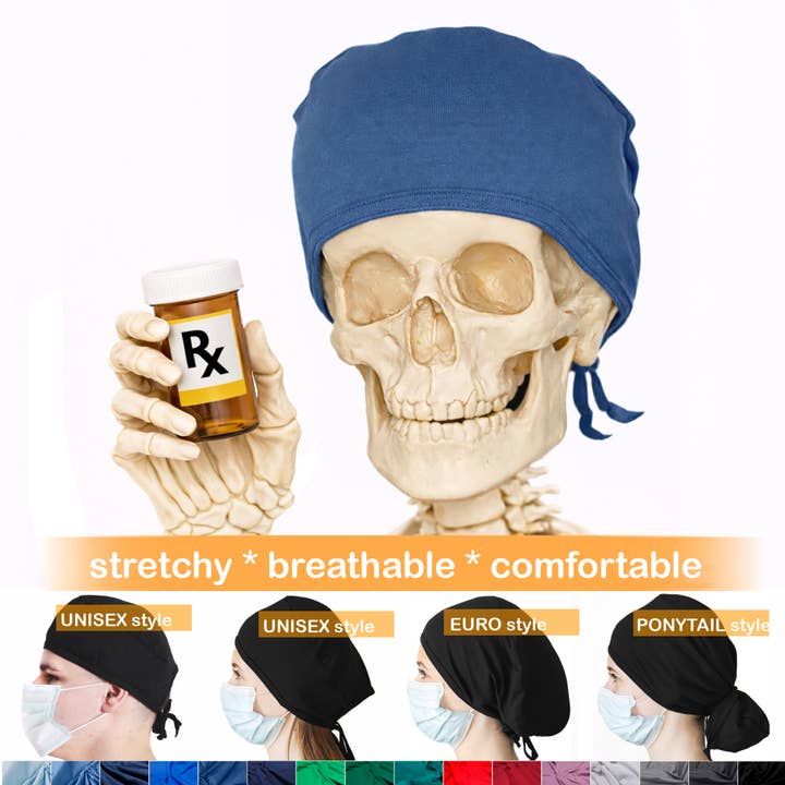 Ensfarvet marineblå, åndbar bomuldshue til medicinsk personale for engroshandel hos Bestscrubcap