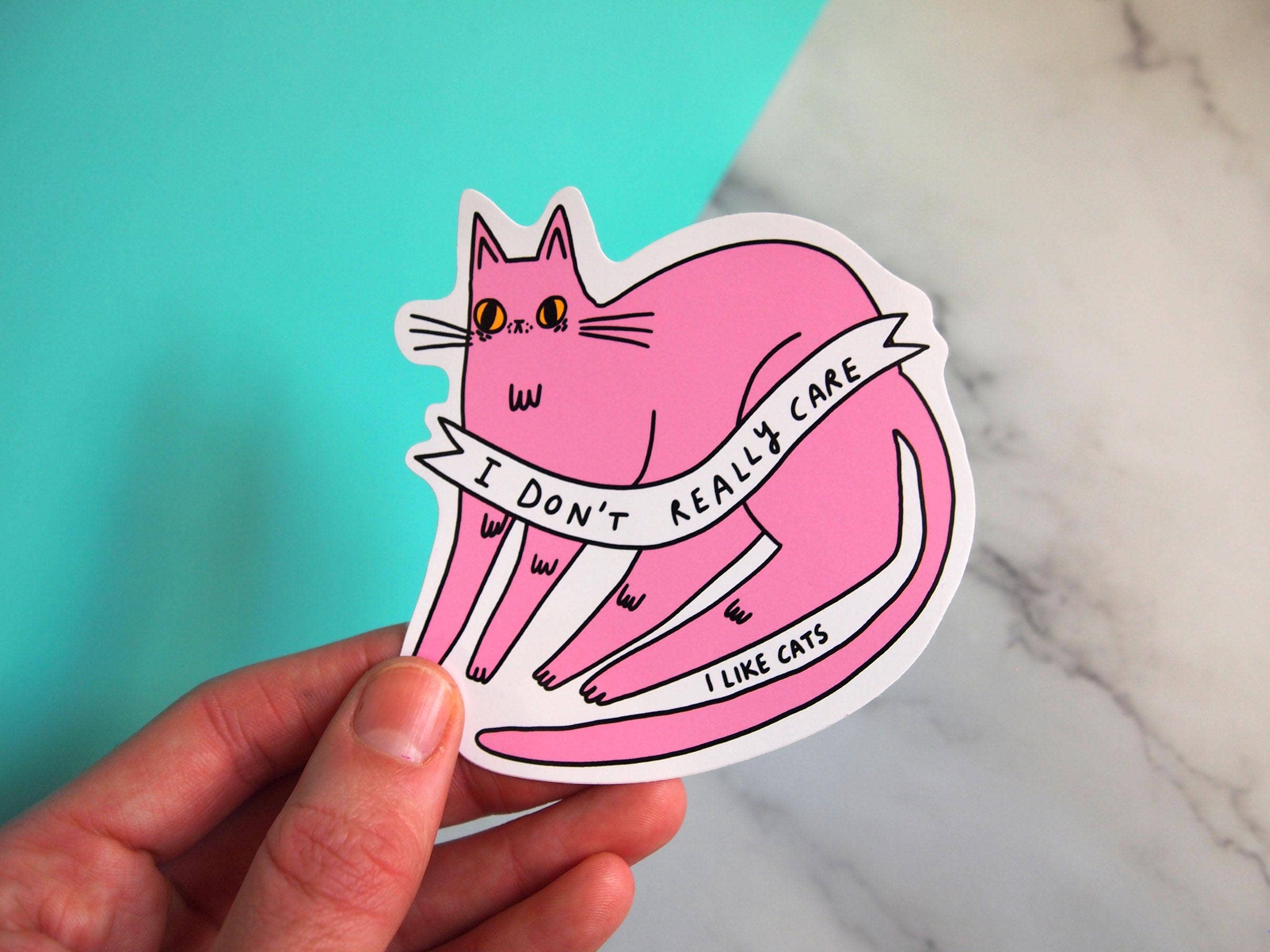 I LIKE CATS - Wholesale Sticker - Pink Cat Die Cut Vinyl Sticker, I don't really care3
