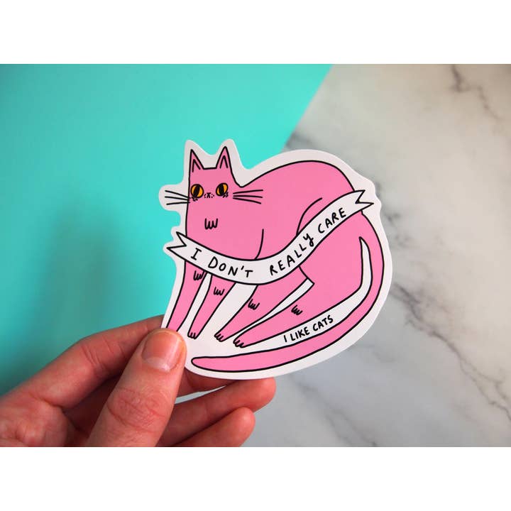 I LIKE CATS - Wholesale Sticker - Pink Cat Die Cut Vinyl Sticker, I don't really care3