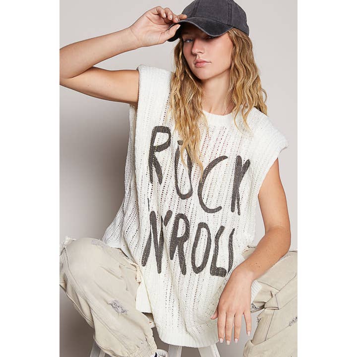 Pol Clothing - Wholesale Knit Sweater - Women's - Graphic lettering round sleeveless top